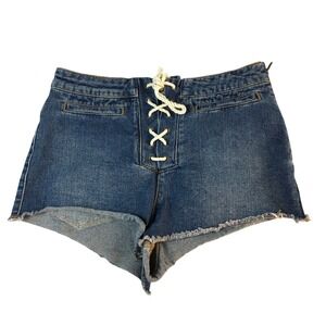 Y2K BDG High Waist Lace Up Jeans Denim Shorts Cut-Off Grunge Preppy Women's 28